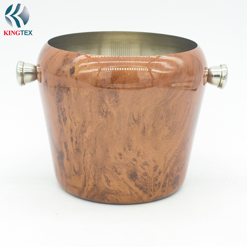 1.5L Ice Bucket with Custom Wooden Finish Printing logo KINGTEXBAR IBS026