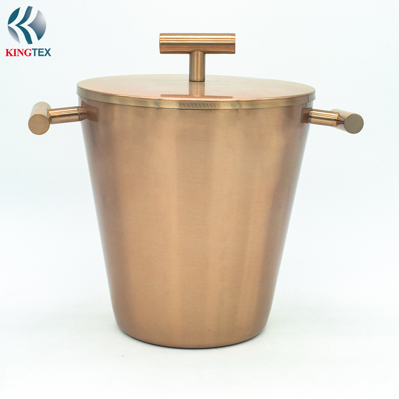 3L Ice Bucket with Stainless Steel Gold Plated with Cover KINGTEXBAR IBS034