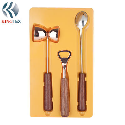 Bar Set of Cocktail Tool 3-Pieces with Gold Plated Stainless Steel KINGTEXBAR BS042
