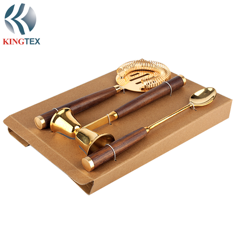 Bar Set of Cocktail 3-Pieces with Gold Plated Stainless Steel KINGTEXBAR BS040
