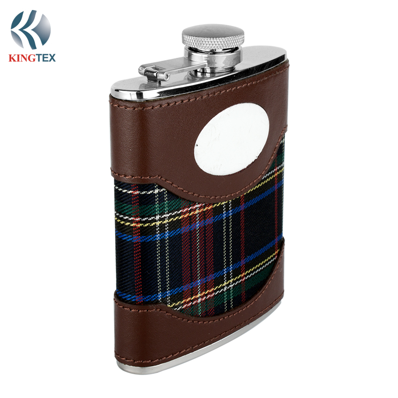 6OZ Hip Flask with Leather Cover PU and Stainless steel for Alcohol-Anti-Rusting & Leak Proof KINGTEXBAR HF027