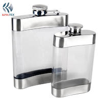 5OZ/6OZ Hip Flask Stainless Steel Transparent Glass,Cool Stainless Steel Liquor Flask For Women and Men KINGTEXBAR  HF099