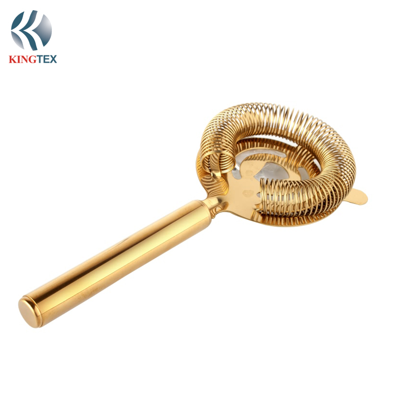 Cocktail Strainer, New Bar/Home Stainless Steel Gold Plated Strainer（L20XW9.2XH3cm）KINGTEXBAR ST027