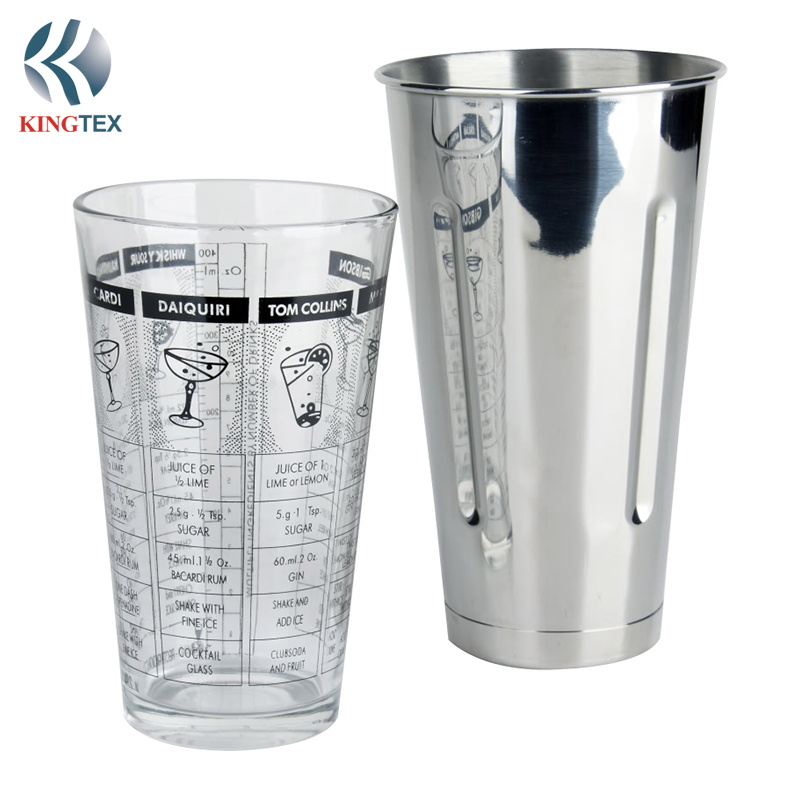 Boston Cocktail Shaker with Stainless Steel and Glass Cup KINGTEXBAR CSB077