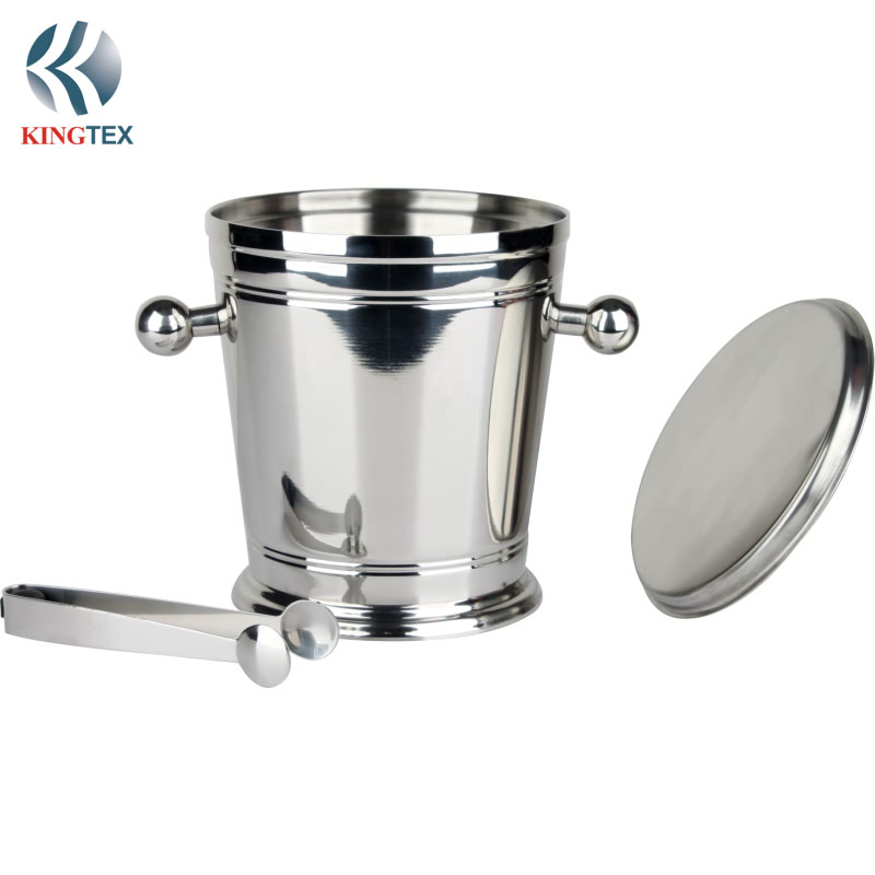 Ice Bucket with Special Cover Handle Stainless Steel Mirror Polishing KINGTEXBAR IBD048
