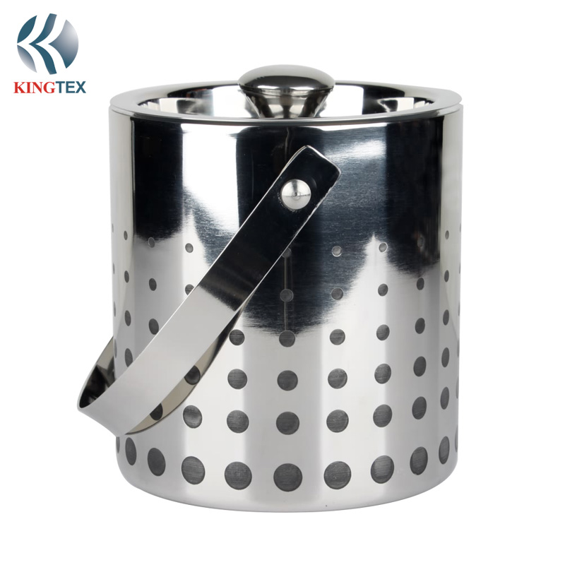 Ice Bucket with Creative Custom High Quality Double Wall Stainless Steel and Lid KINGTEXBAR IBD049