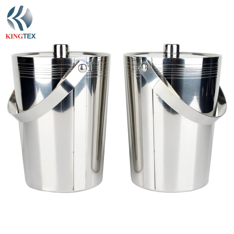 2L Ice Bucket with Lid and Double Walled Stainless Steel Mirror Polishing  KINGTEXBAR IBD107