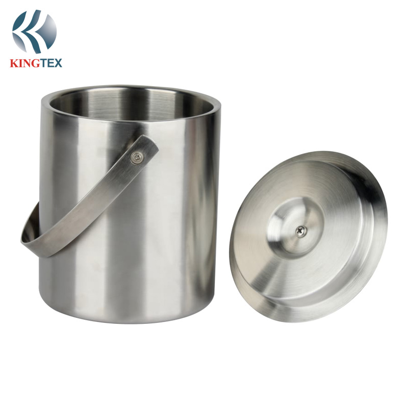 1L Ice Bucket with Lid Stainless Steel Double Walled Compact Heavy-Duty KINGTEXBAR IBD095