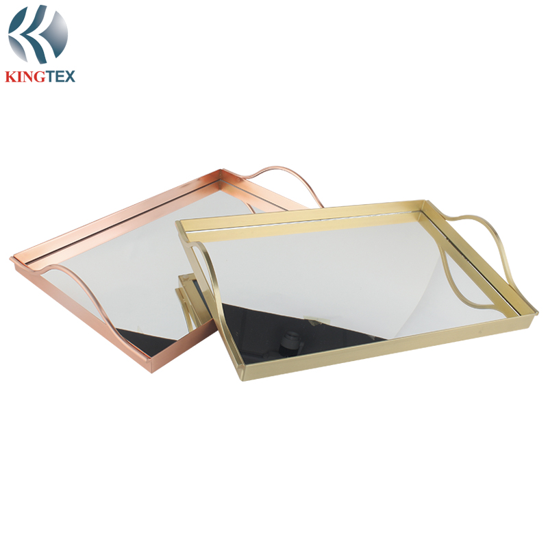 Tray with Stainless Steel Square  Plating Glass Mirror for Serving KINGTEXBAR TR048