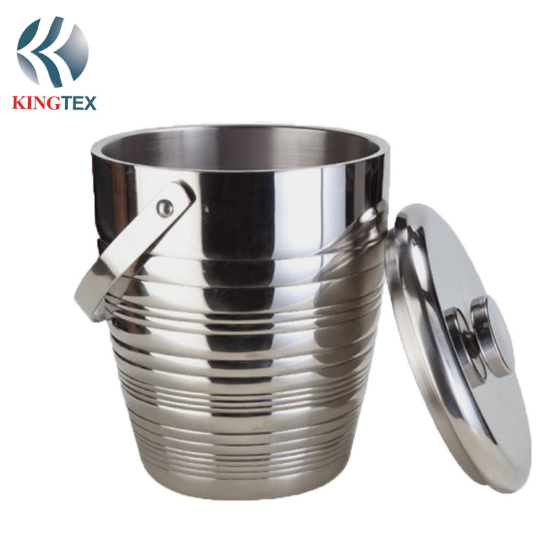Ice Bucket with Custom Stainless Steel silver champagne with Cover KINGTEXBAR  IBD015