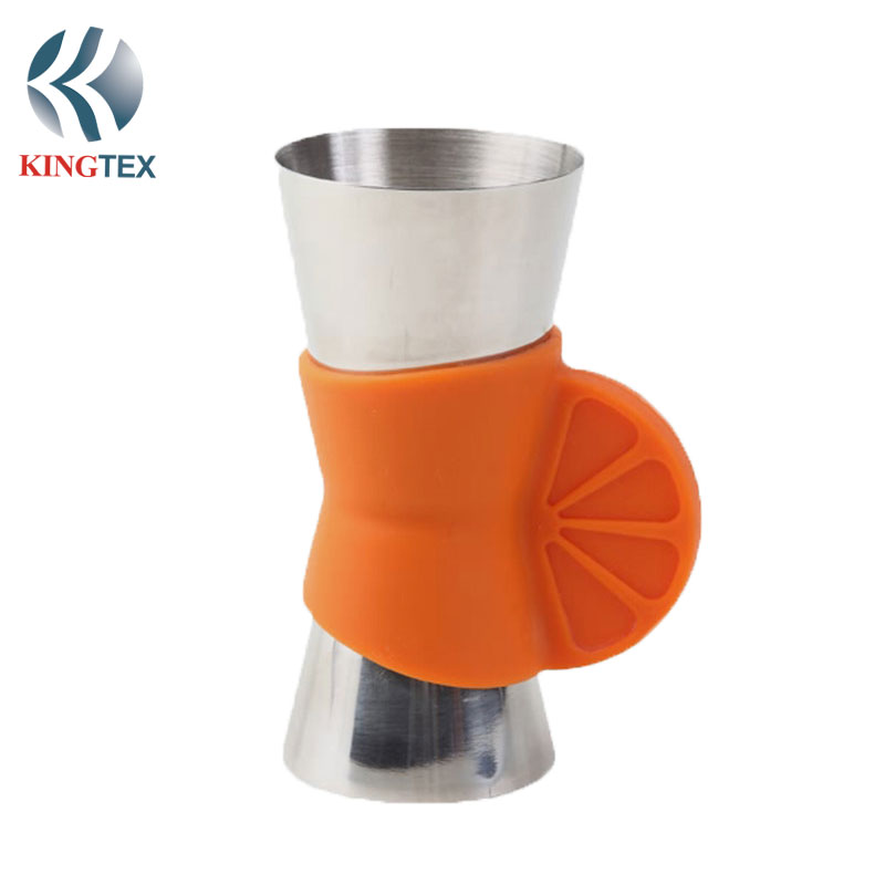 With Silicone Handle Jigger Double End Cocktail Measure Cup Metal Jigger KINGTEXBAR JG011